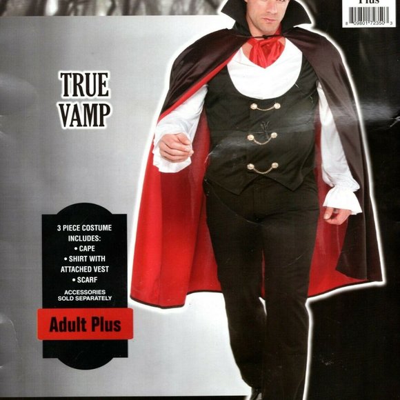 Vampire Costume True Vamp Black Halloween Party Size Adult Plus Men